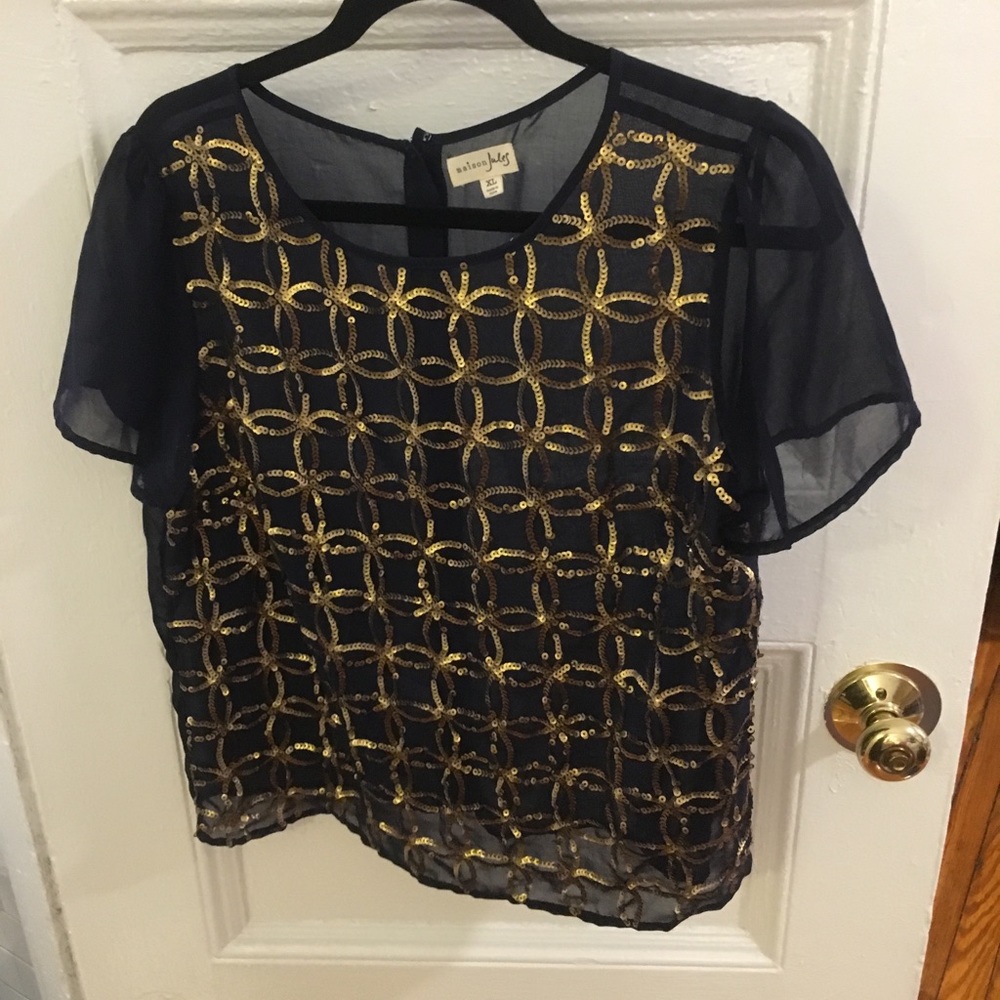 Sequined navy blue and gold top